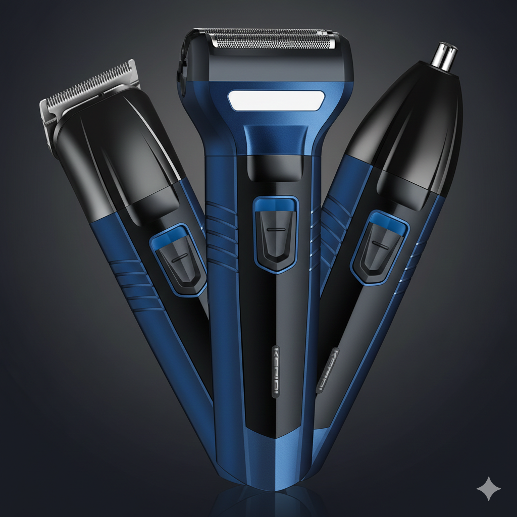 Kemei KM-6330 3-in-1 Grooming Kit – Rechargeable Hair Clipper, Shaver & Nose Trimmer
