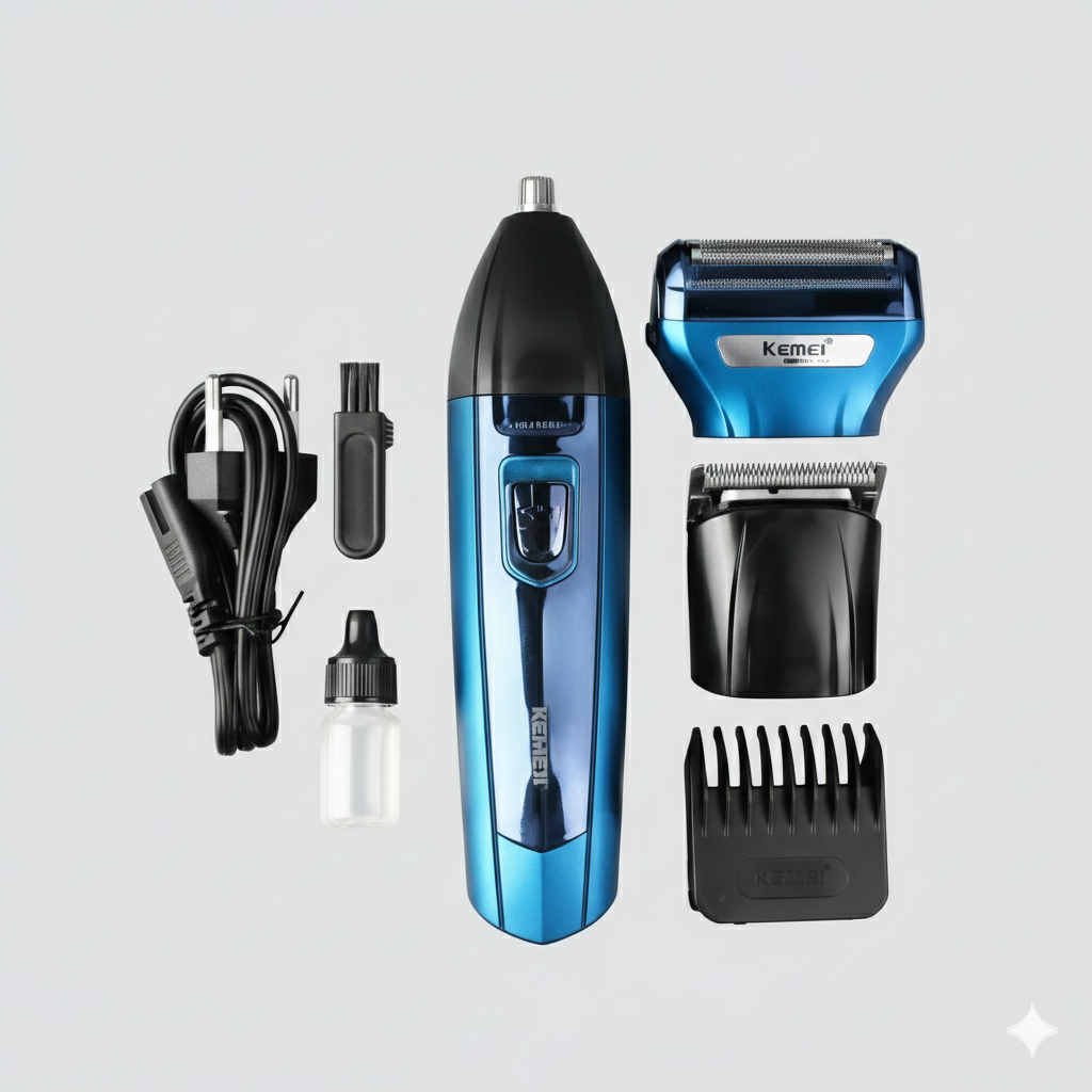 Kemei KM-6330 3-in-1 Grooming Kit – Rechargeable Hair Clipper, Shaver & Nose Trimmer