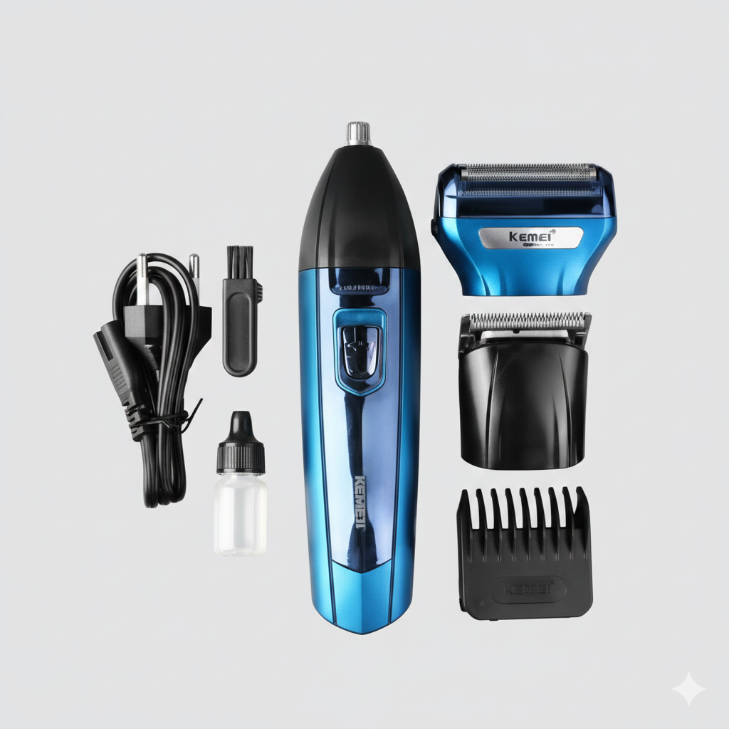 Kemei KM-6330 3-in-1 Grooming Kit – Rechargeable Hair Clipper, Shaver & Nose Trimmer