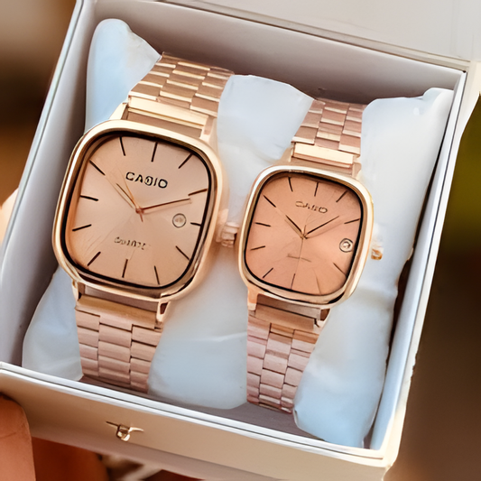 طقم ساعات كاسيو A138 للثنائي – ساعات أنالوج ورقمية أنيقة وعصرية من الاستانلس ستيل له ولها